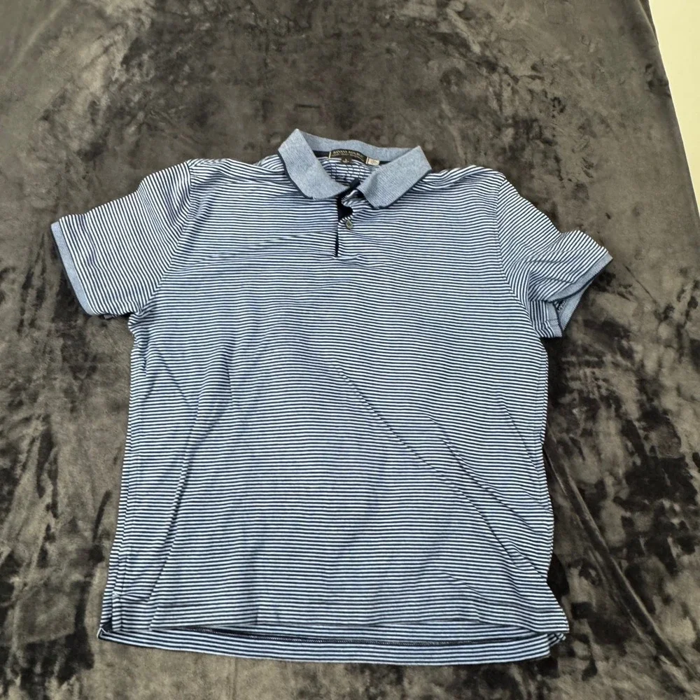 Banana Republic Polo Shirt Mens Large Blue Striped Luxury Touch Performance